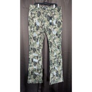 Nova Men Manchester Stacked Skinny Flare Camo Pants 38 Patchwork Jeans NWT